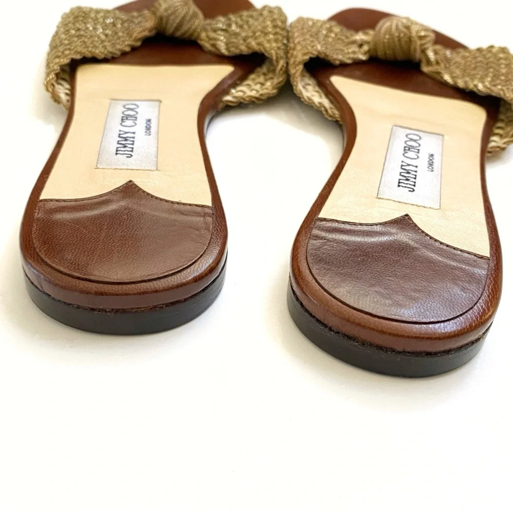JIMMY CHOO gold metal chain knot slide sandals open toe flats - Picture 6 of 10